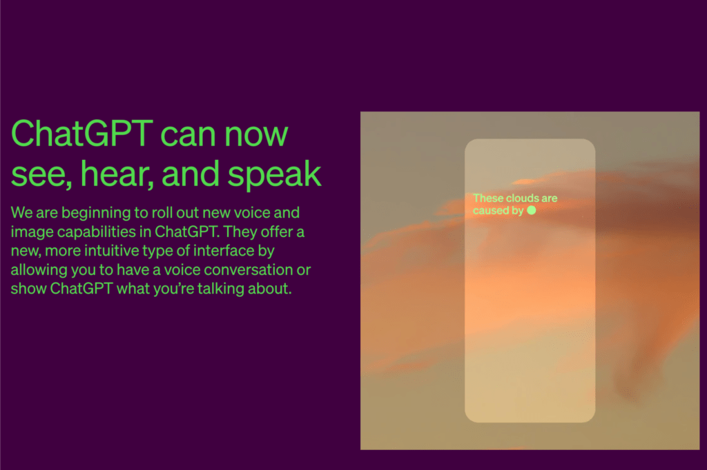 ChatGPT、  アップデートで音声会話と画像認識に対応。  Plus ・ Enterpriseユーザー向けに10月リリース